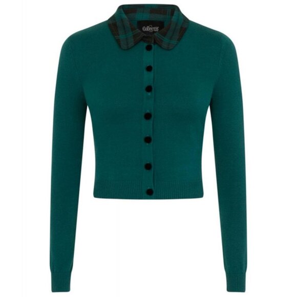 NWT Collectif Millicent Slither Peter Pan Collar Green Plaid Holiday Academia - Picture 3 of 12